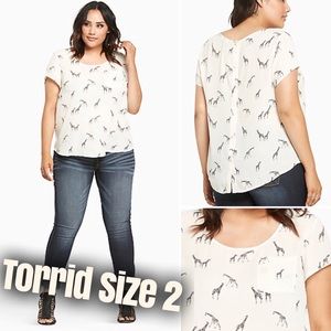 Giraffe Print Crepe Button Back Top